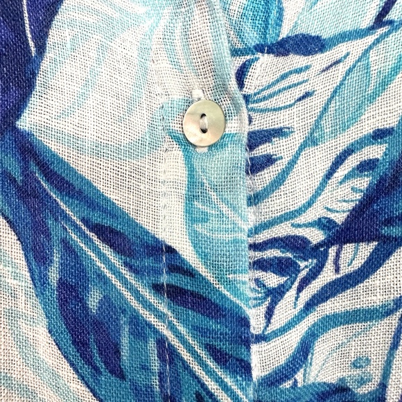 Sigrid Olsen Sleeveless Linen Tunic Top Short Dress ~Small~ Blue Leaves Tropical - Picture 5 of 13